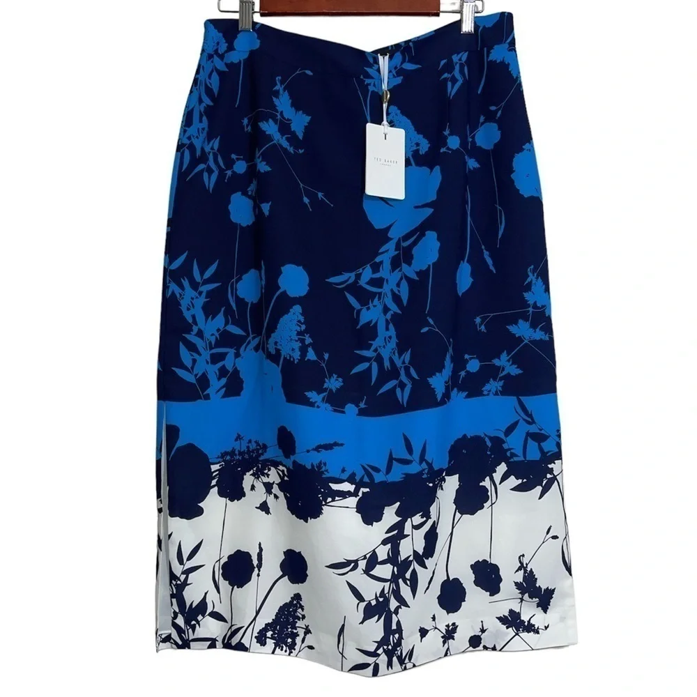 Ted Baker Selaah Bluebell Side Slit Midi Skirt Sz. 12 NWT